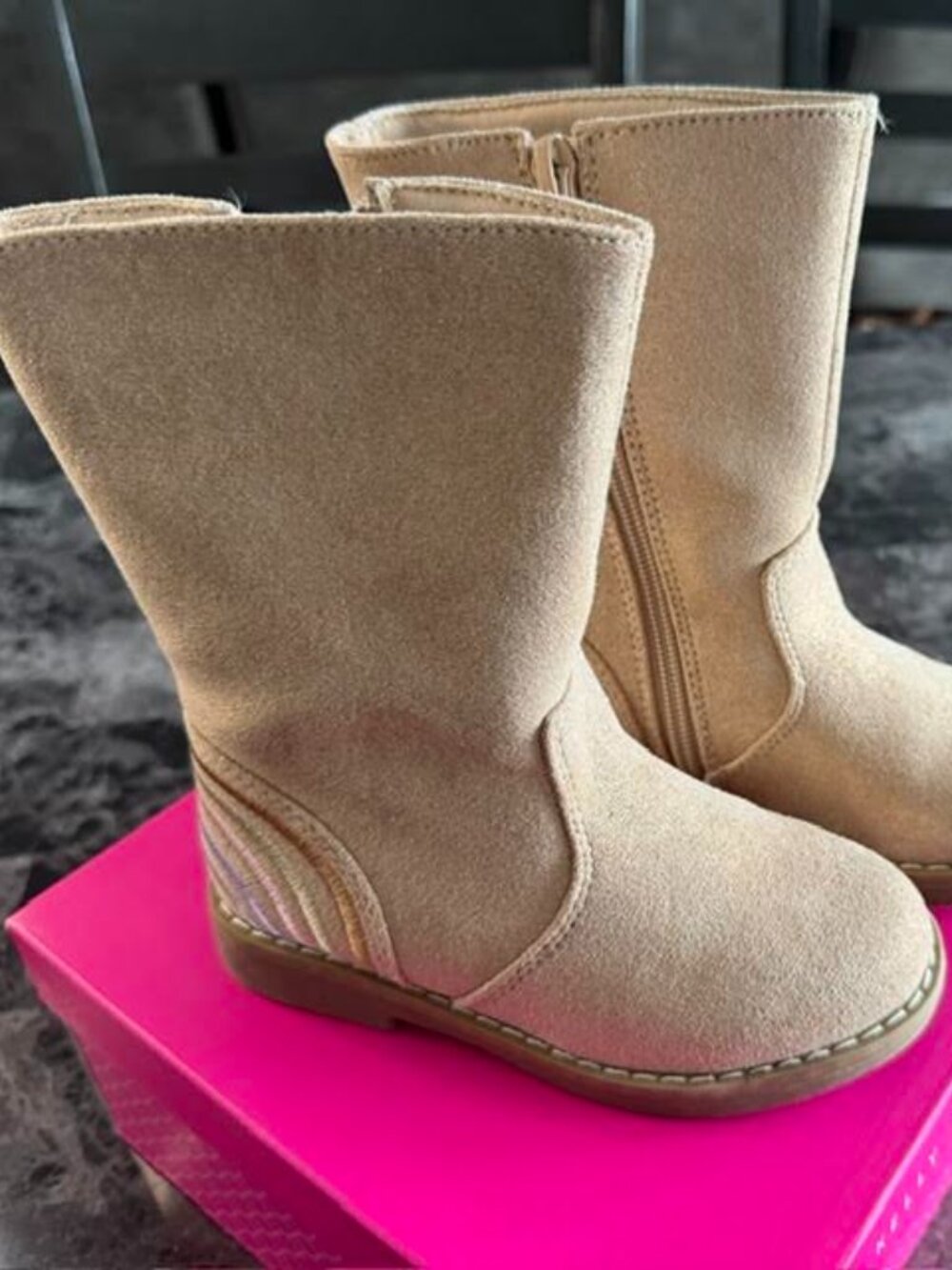 Kelly & Katie Girls Size 10 M Tan Faux Suede Rainbow Boots Mid-Calf